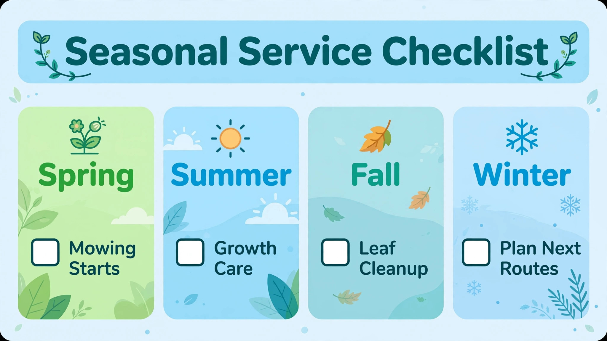 Seasonal lawn care checklist by spring summer fall and winter
