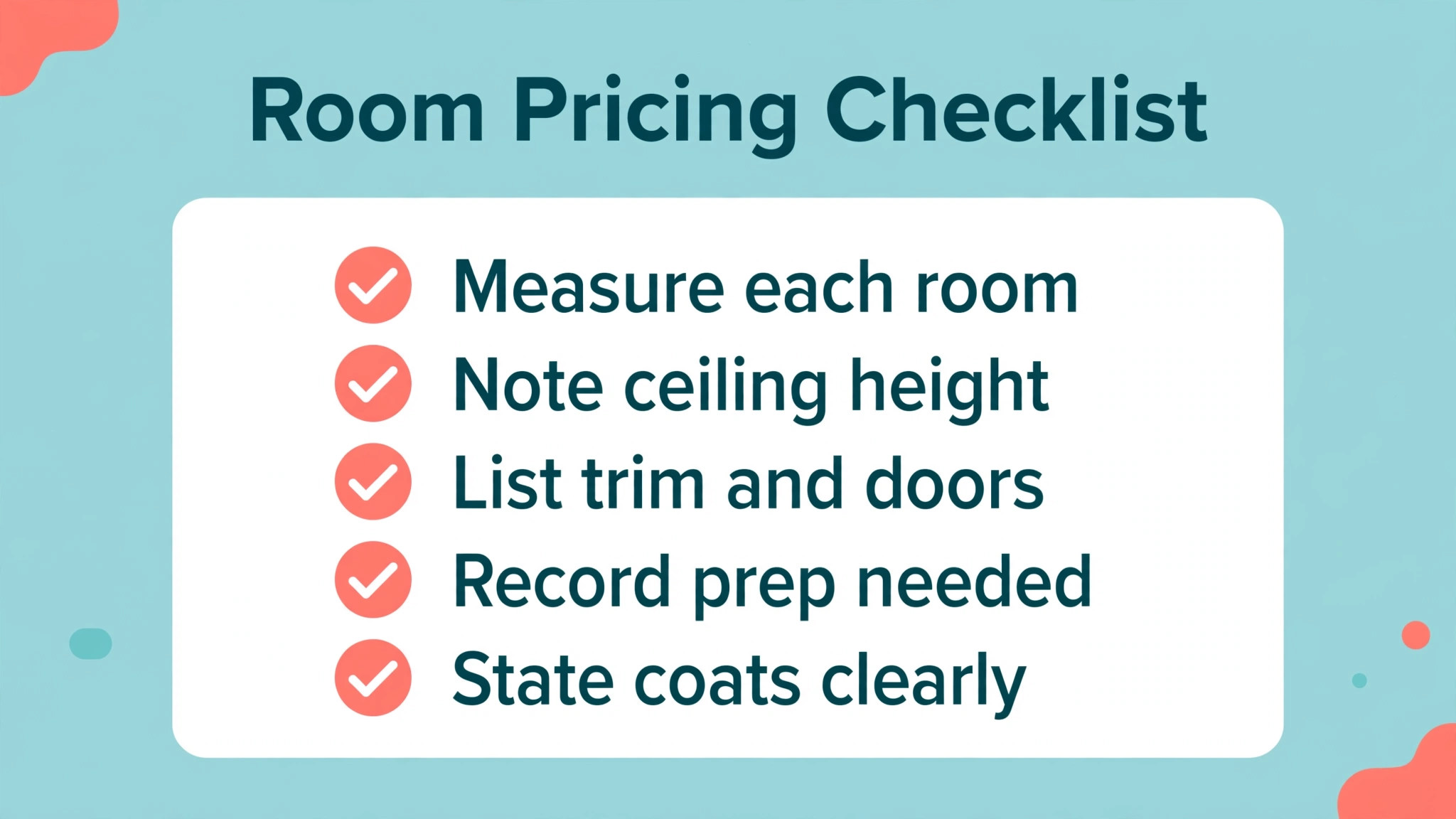 Room and surface pricing checklist for painting estimates