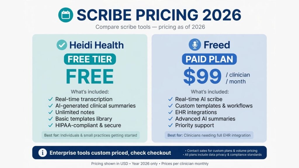 Clinic scribe tools pricing compared, free tiers and paid prices for 2026