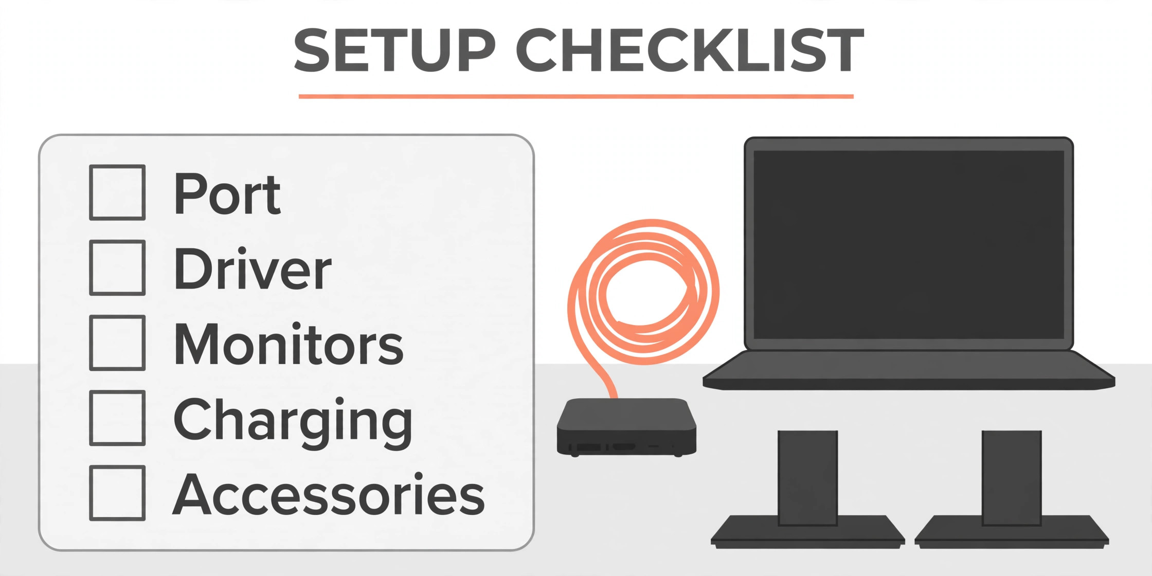 Single cable desk checklist for docking station setup
