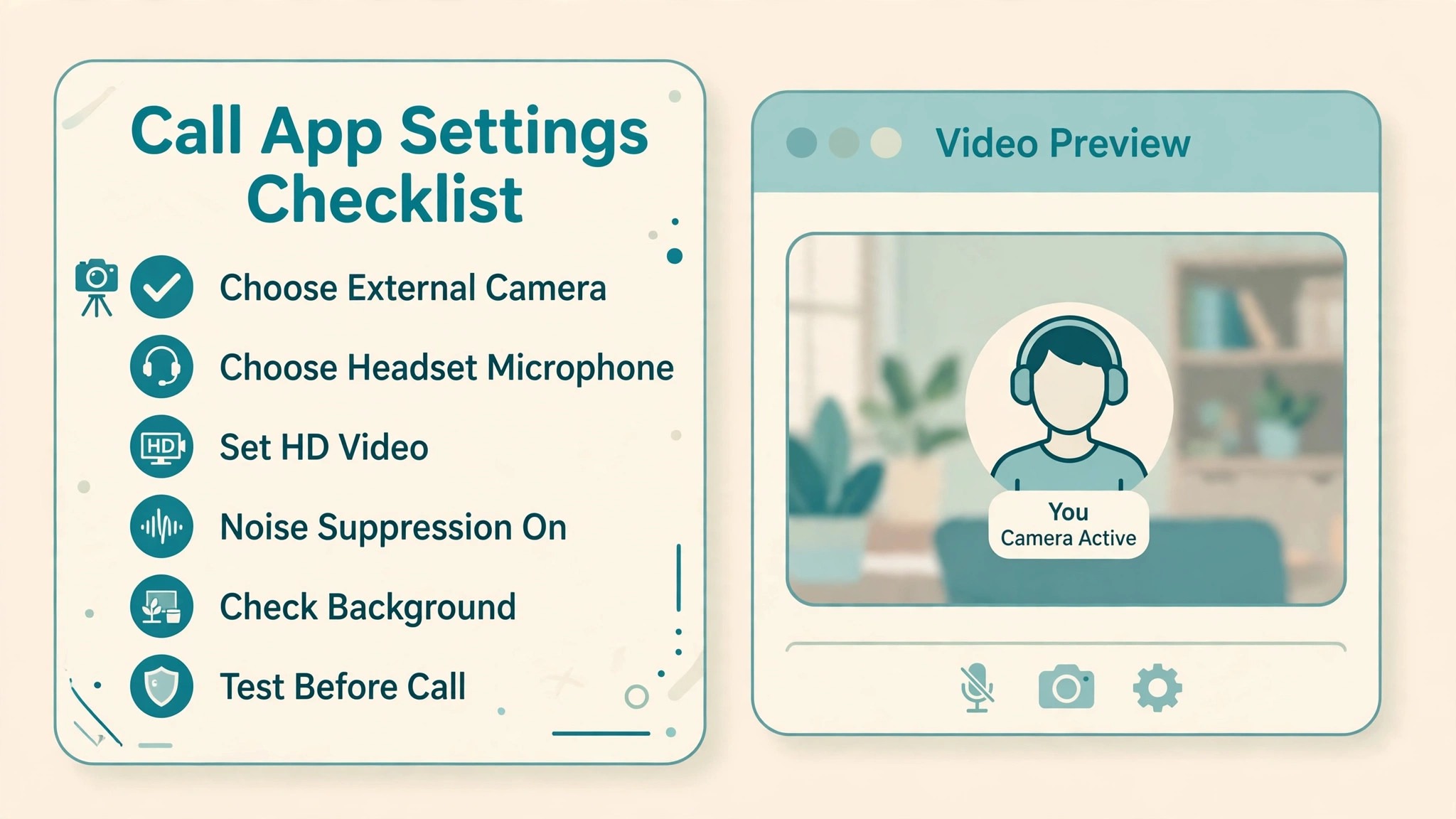 Checklist for Zoom Teams and Meet webcam settings