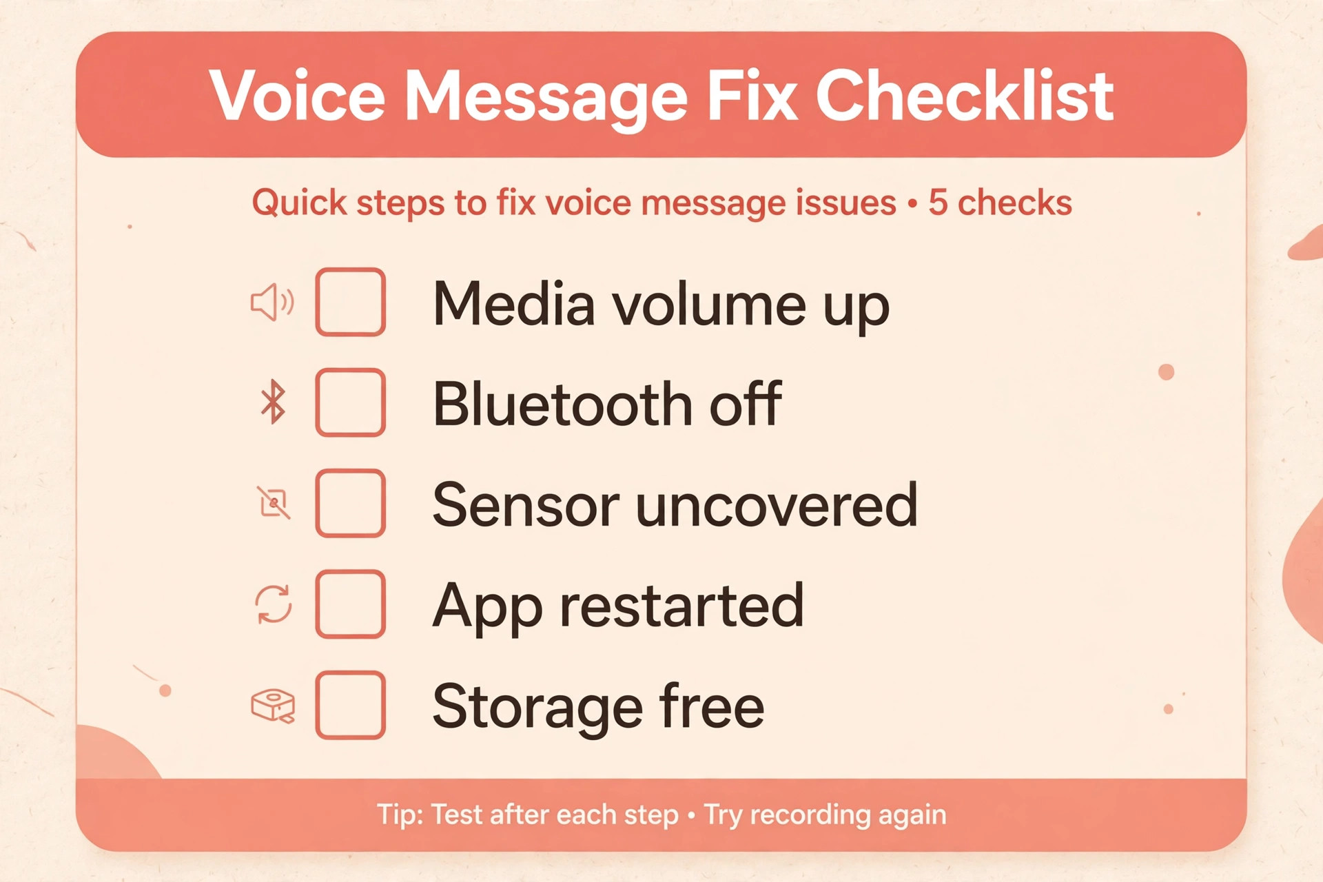 Checklist of WhatsApp voice message fixes in order