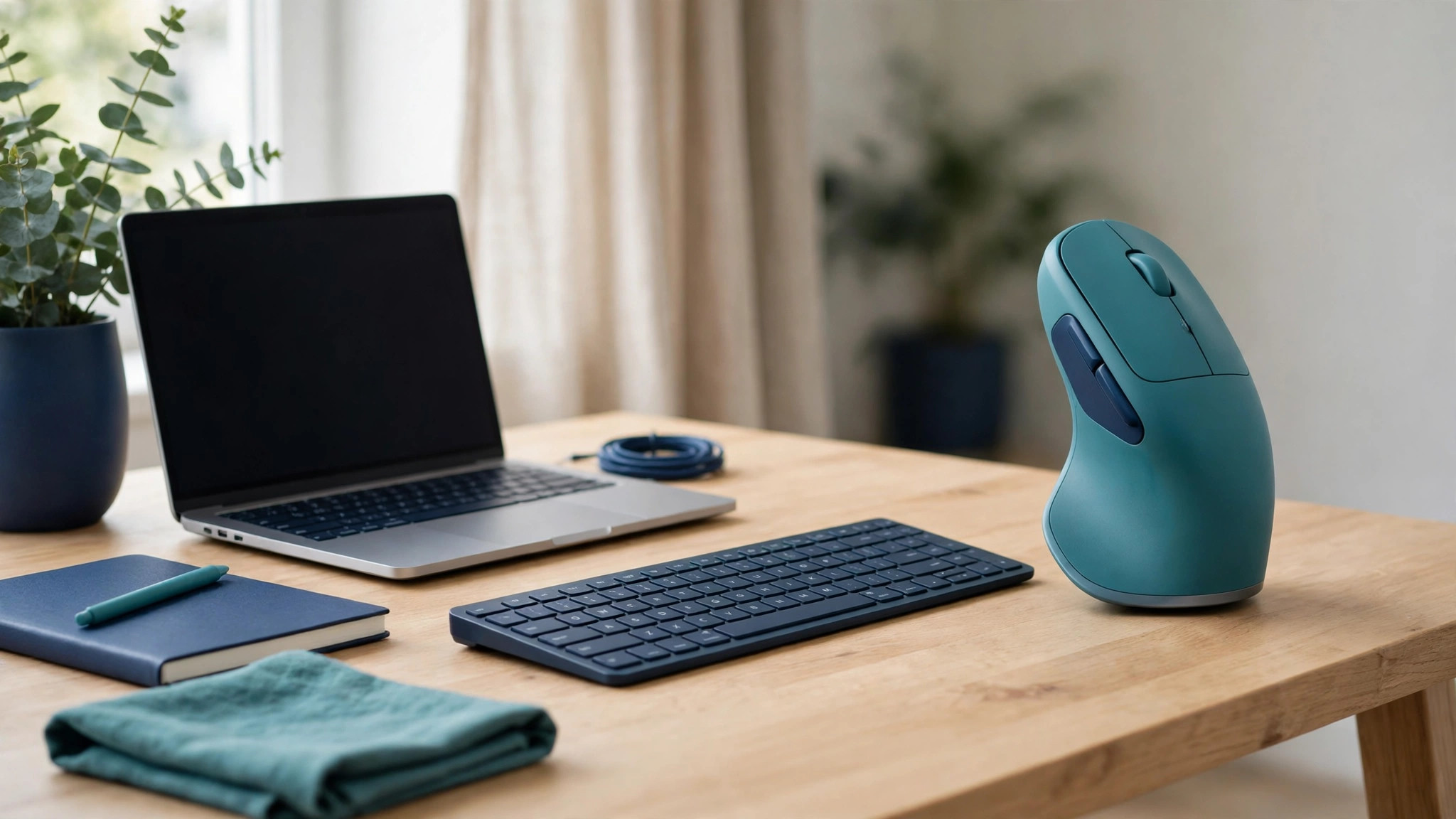 Logitech Lift vertical mouse mockup on a desk