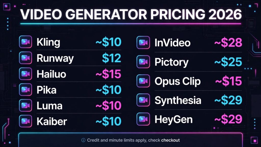 Sora alternatives pricing compared, free tiers and paid prices for 2026