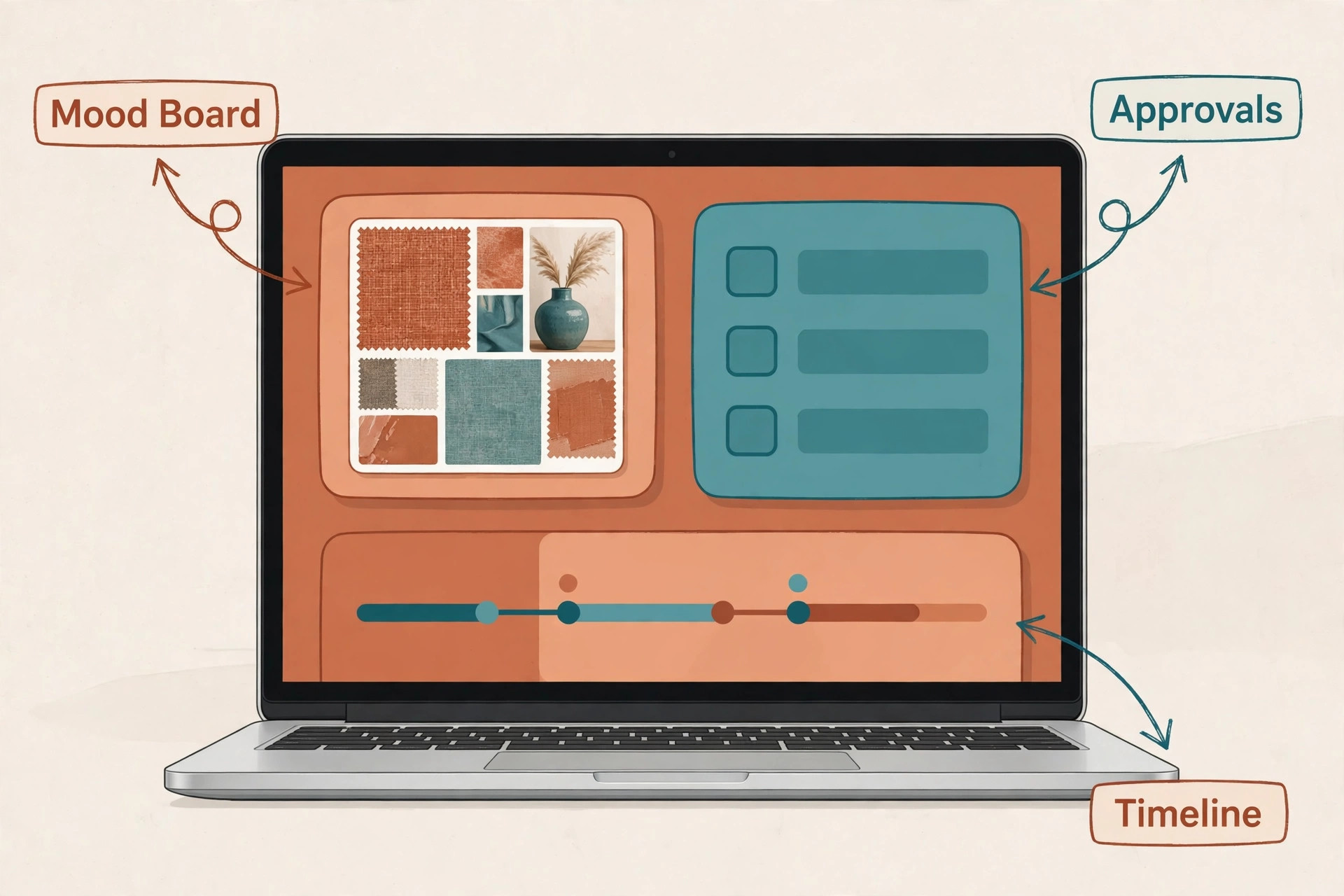 annotated image illustrating a key idea for a interior design business