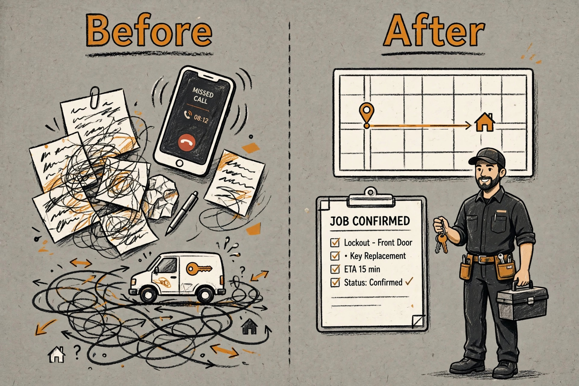 before/after image illustrating a key idea for a locksmith business
