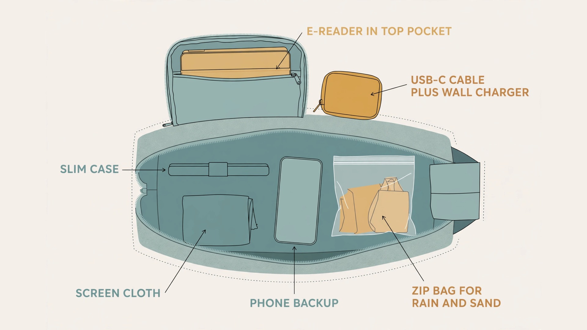 Mapping diagram of e-reader packing positions in a cabin bag