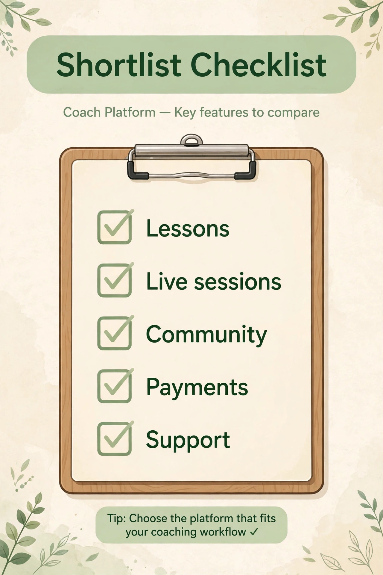 checklist visual for the coach platform shortlist.