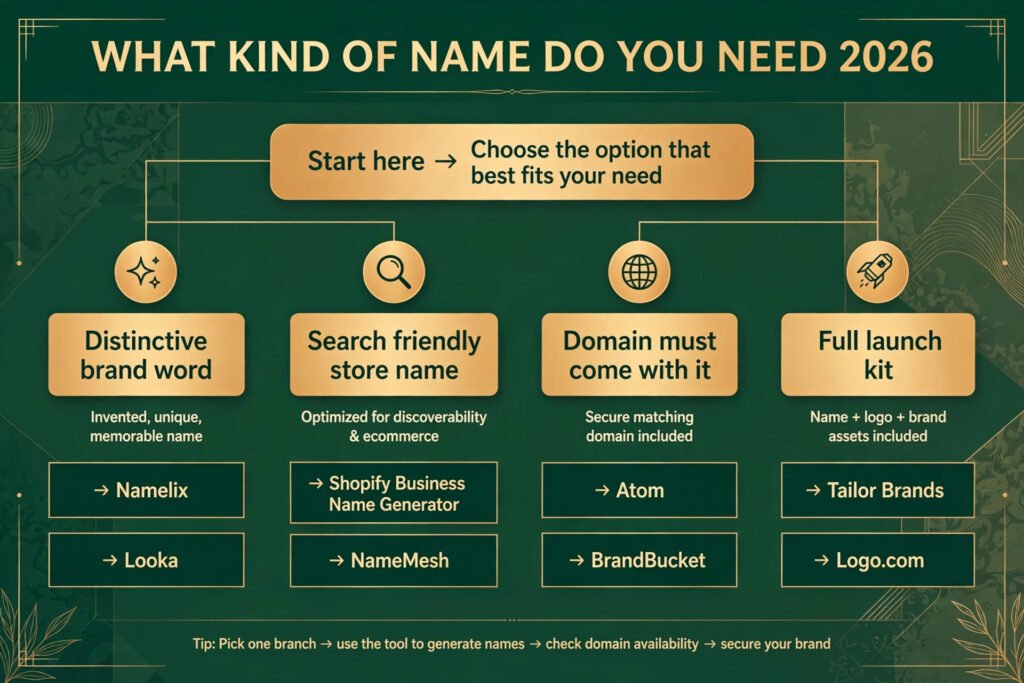 Decision flowchart, pick the right business name generator for your naming job