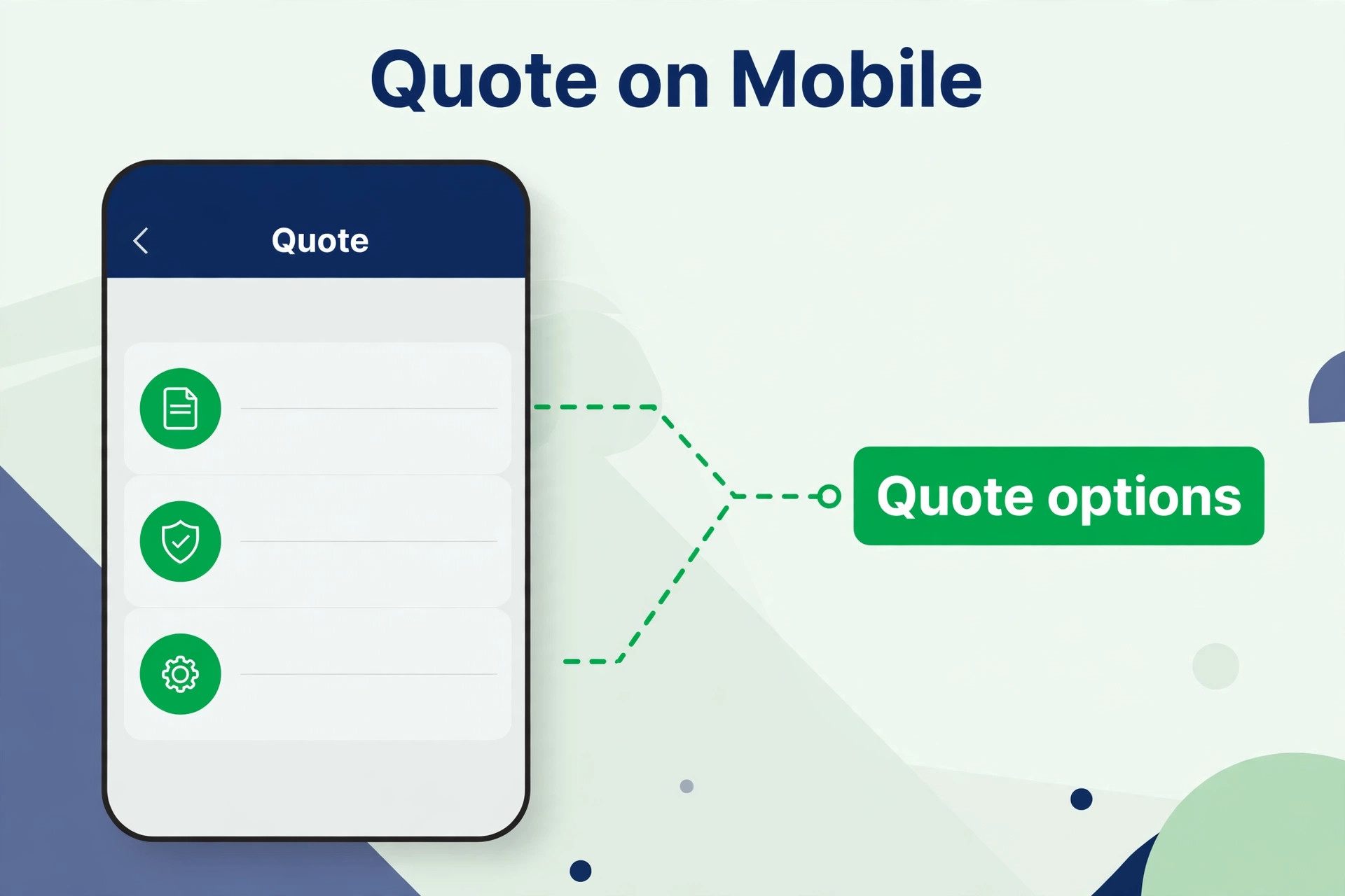 Annotated mobile quote screen with options marked.
