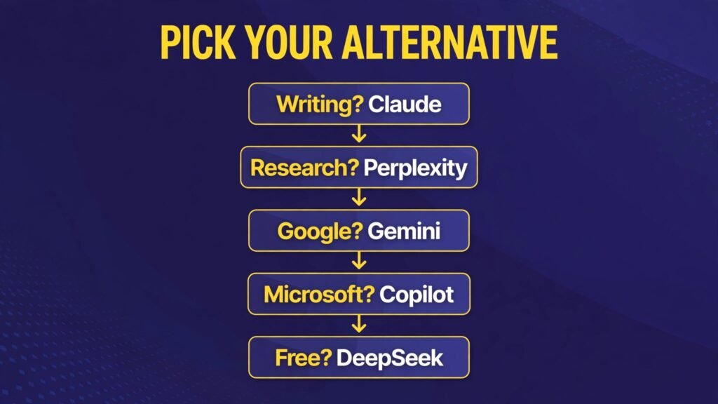 Decision flowchart — pick the right ChatGPT alternative for your job