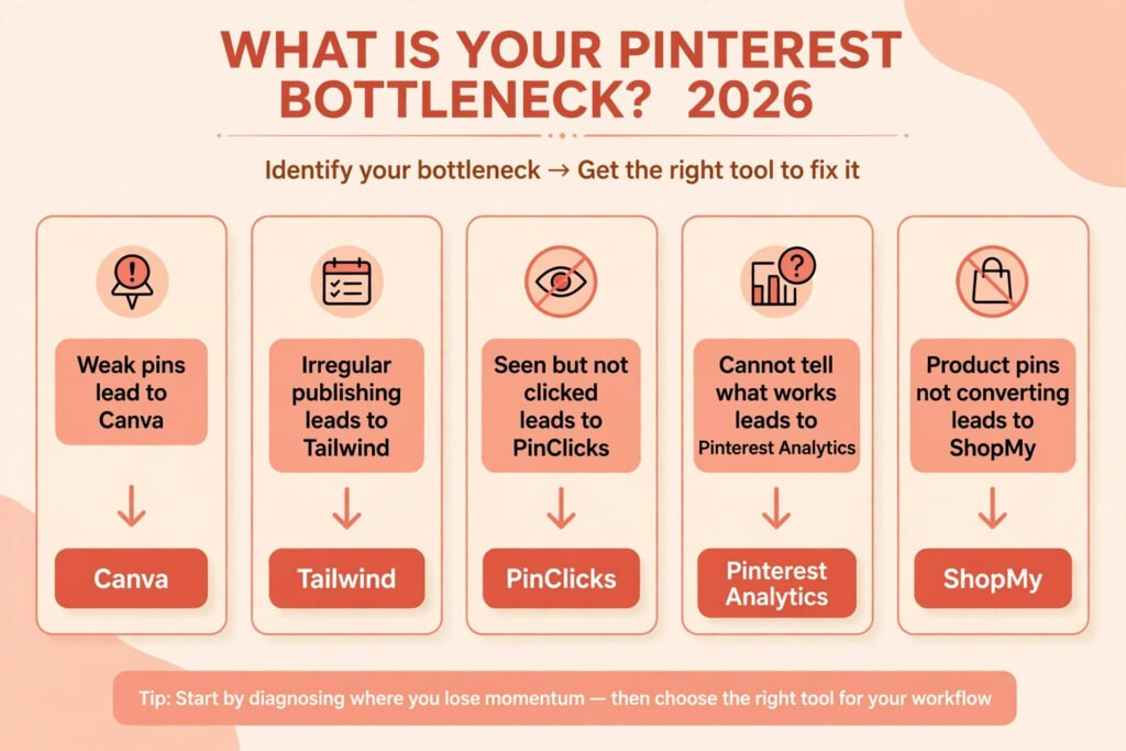 Decision flowchart, pick the right Pinterest tool for your bottleneck