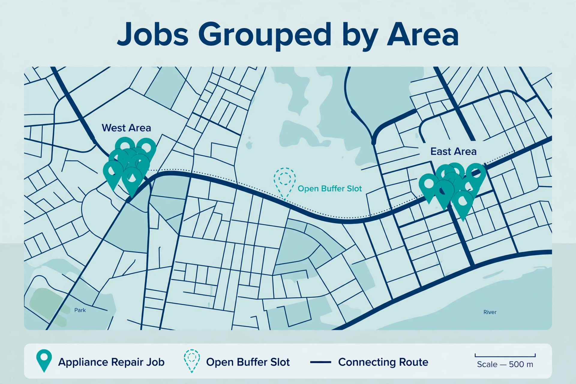 A map of dense appliance repair routes.