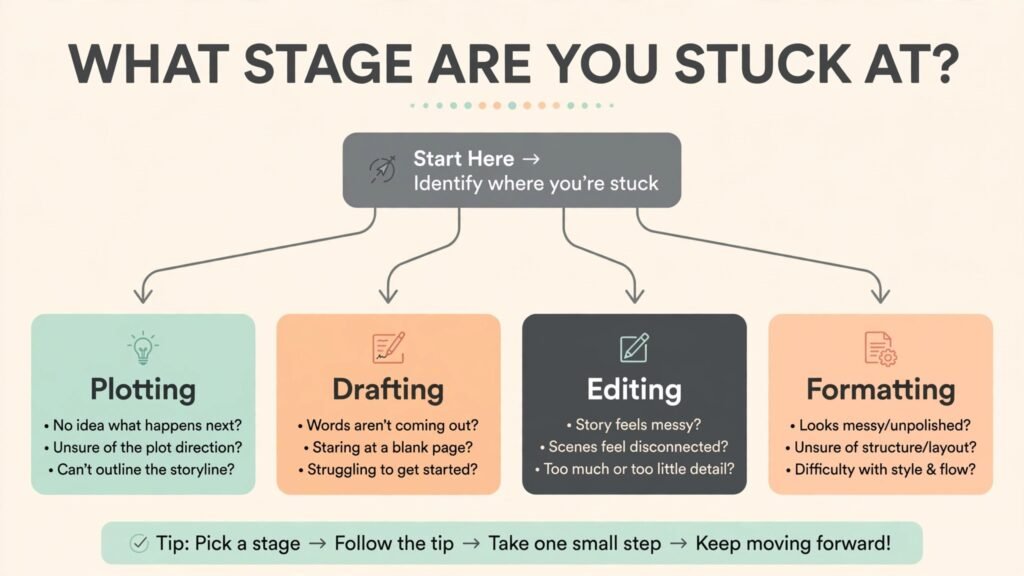 Decision flowchart, pick the right book writing tool for your stage