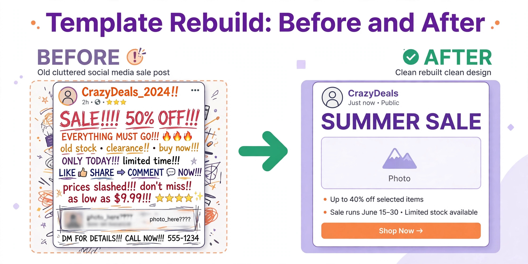 Template rebuild before and after.