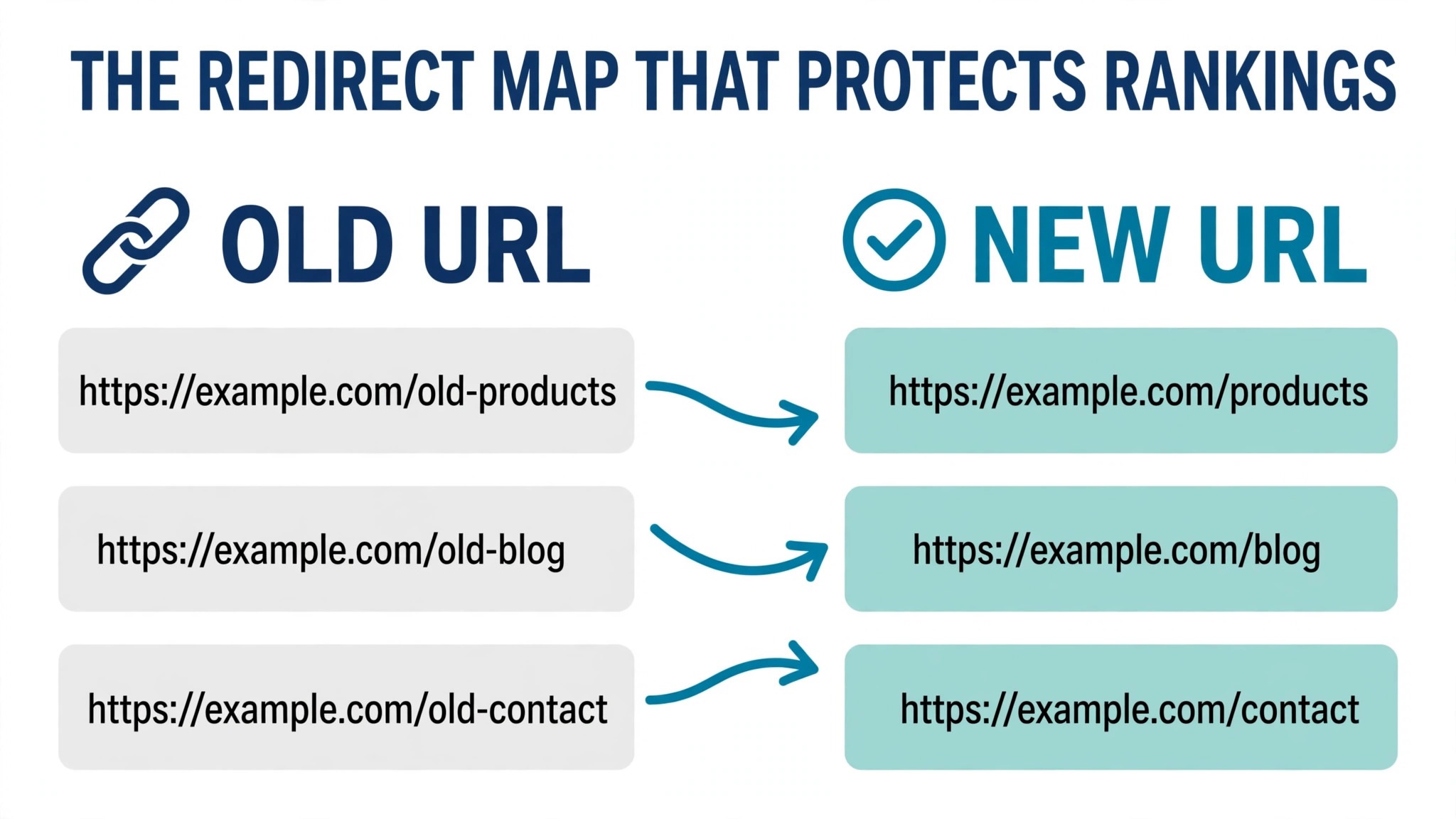 Map concept. Old URLs drawn as lines landing on matching new URLs