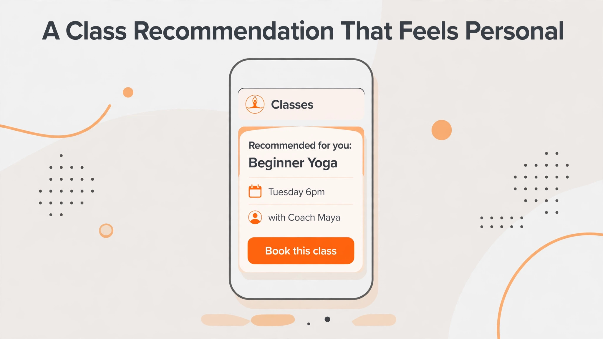 Class recommendation phone mockup.