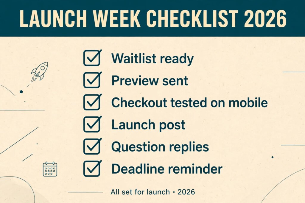 Launch week checklist for a first digital product.