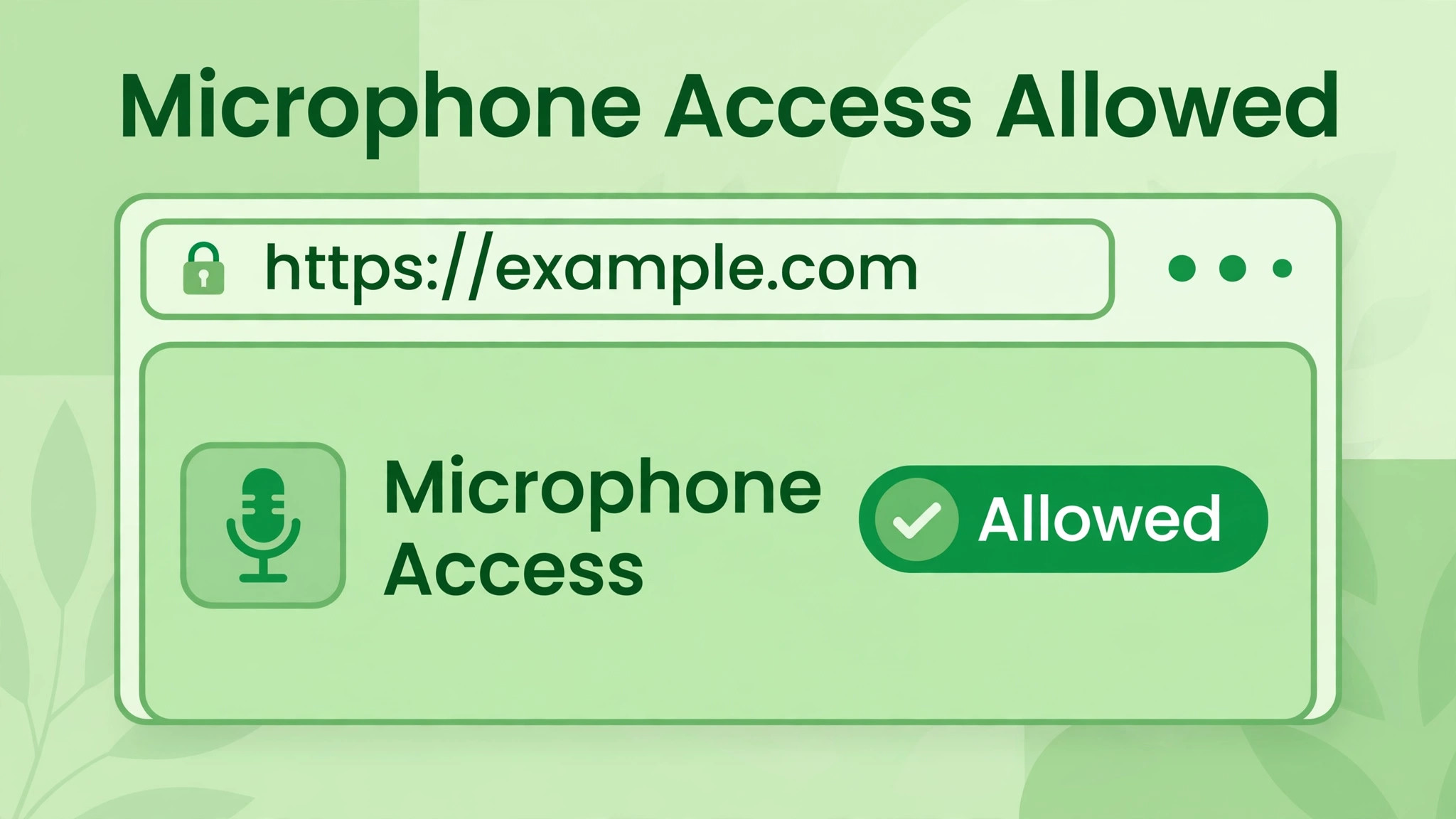 Checklist concept. A browser permission checklist with microphone access marked as allowed