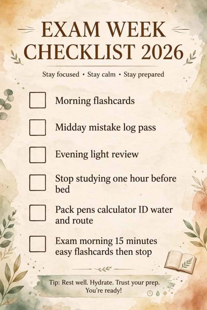 Exam week checklist for final revision