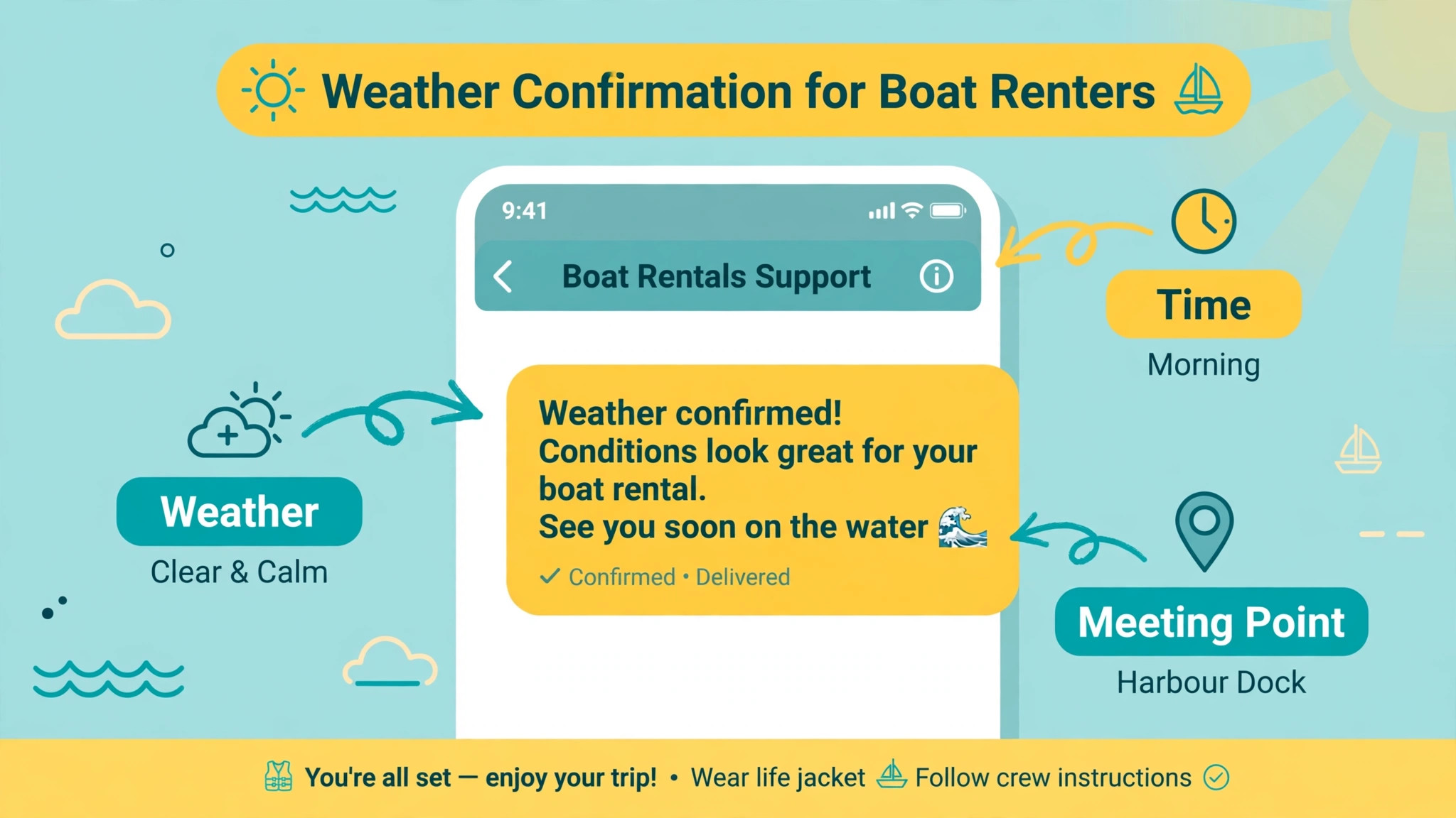 Annotated weather confirmation message for renters
