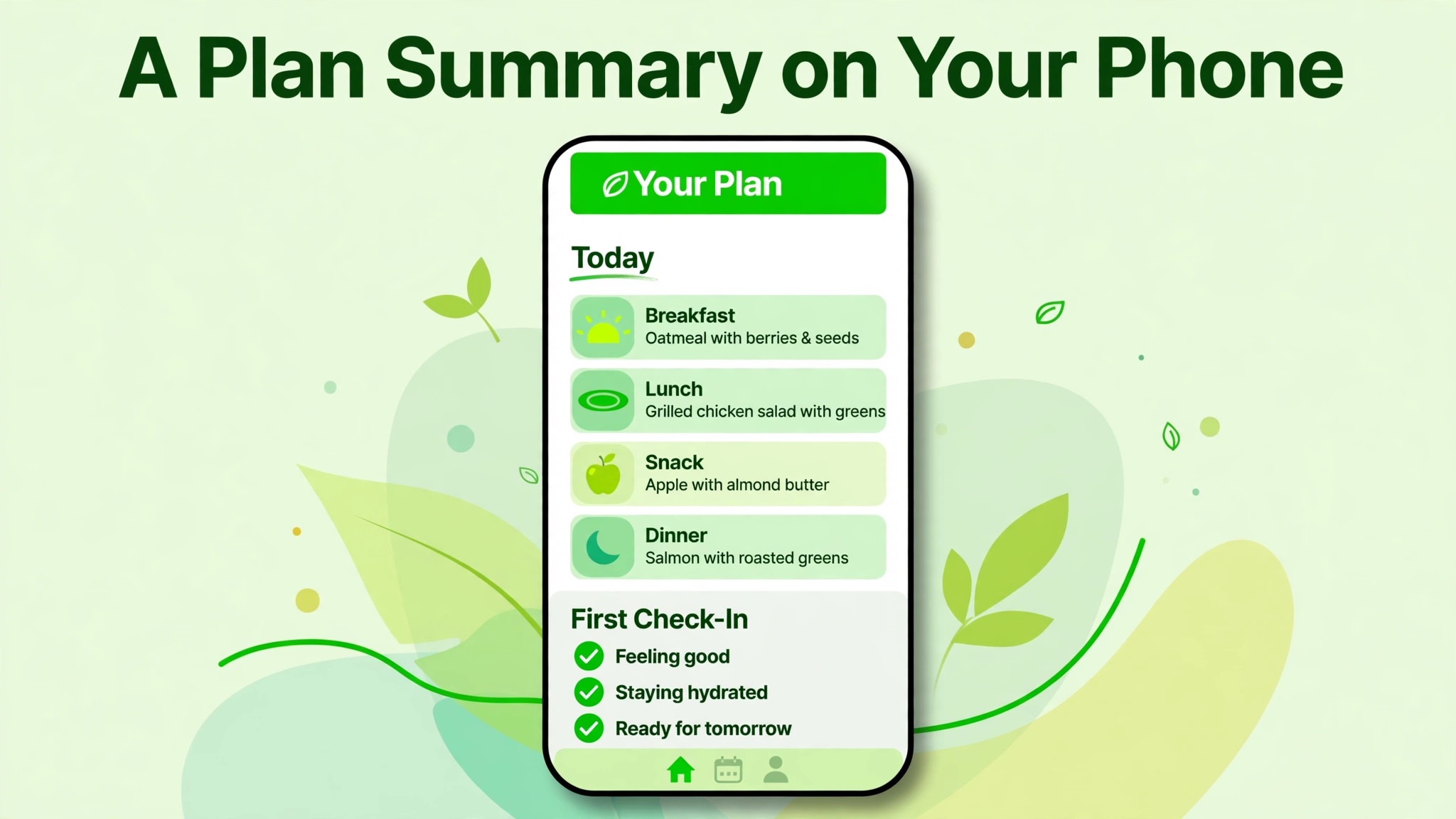 Mockup of a plan summary on a phone screen