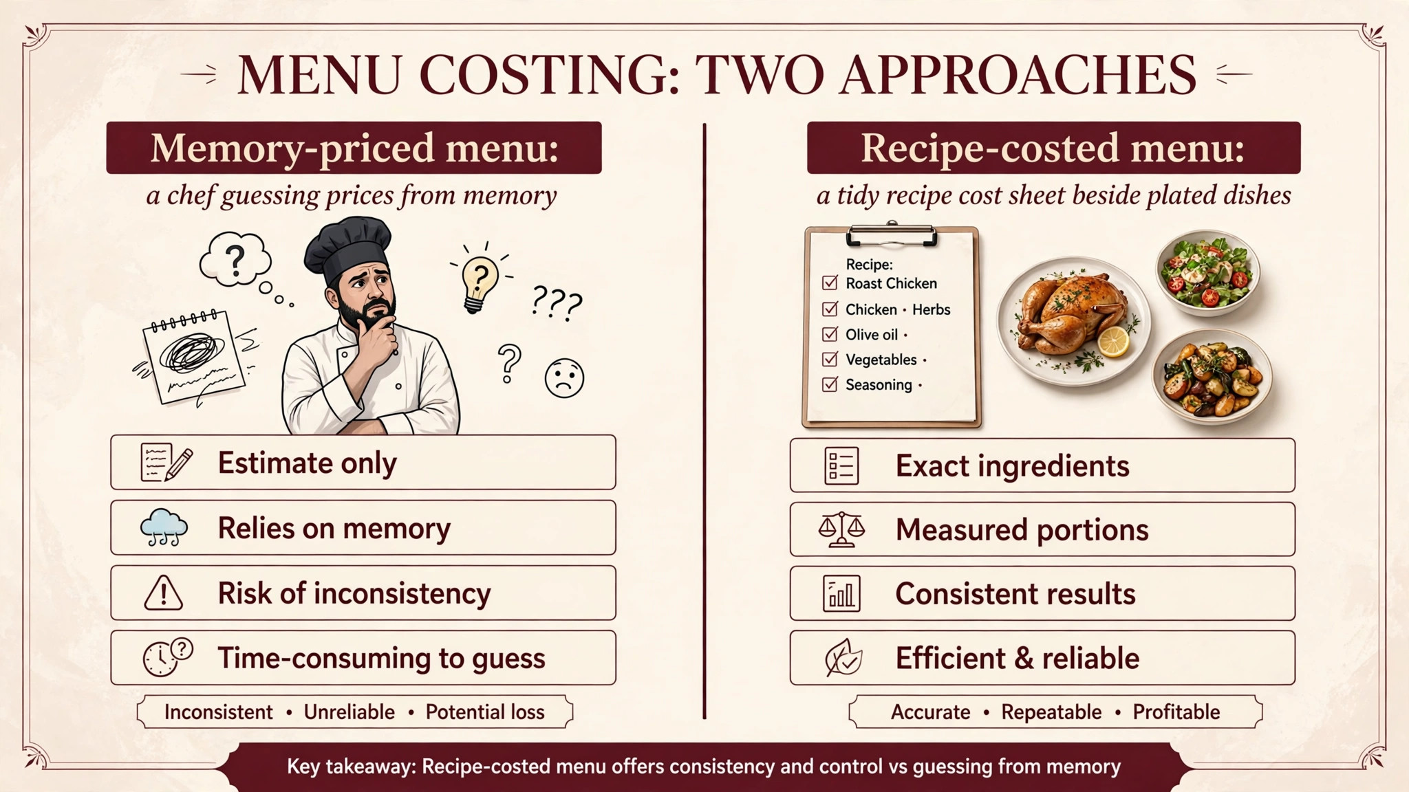 Comparison of memory pricing and recipe costing