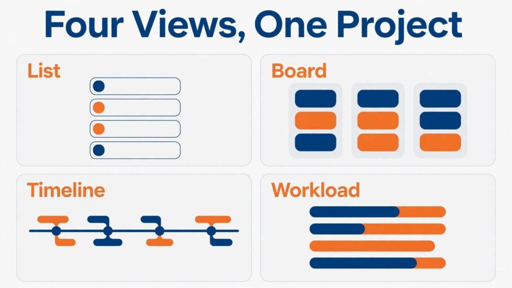 Project management views comparison infographic