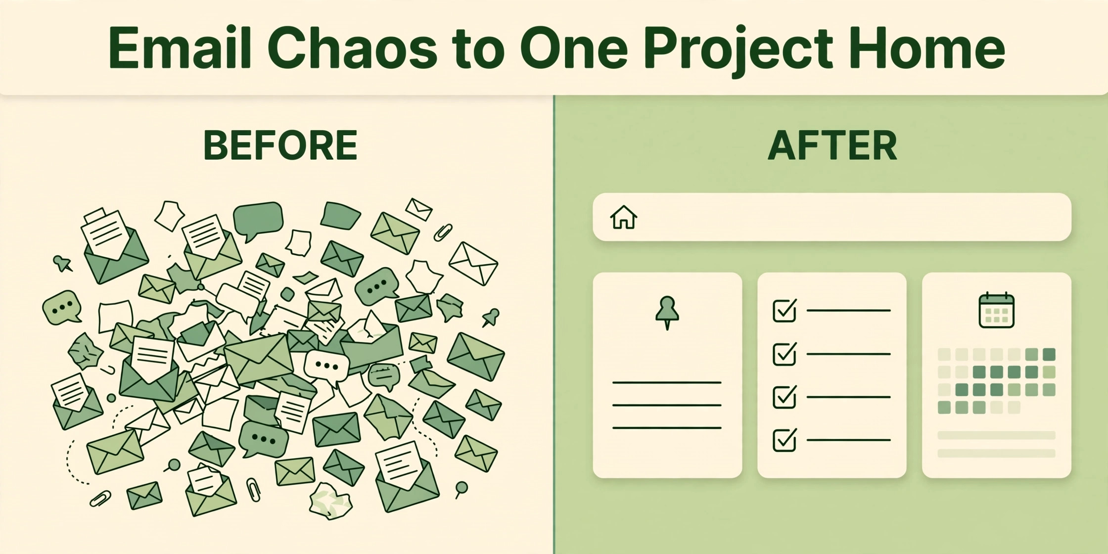 Email threads before Basecamp and project home after Basecamp