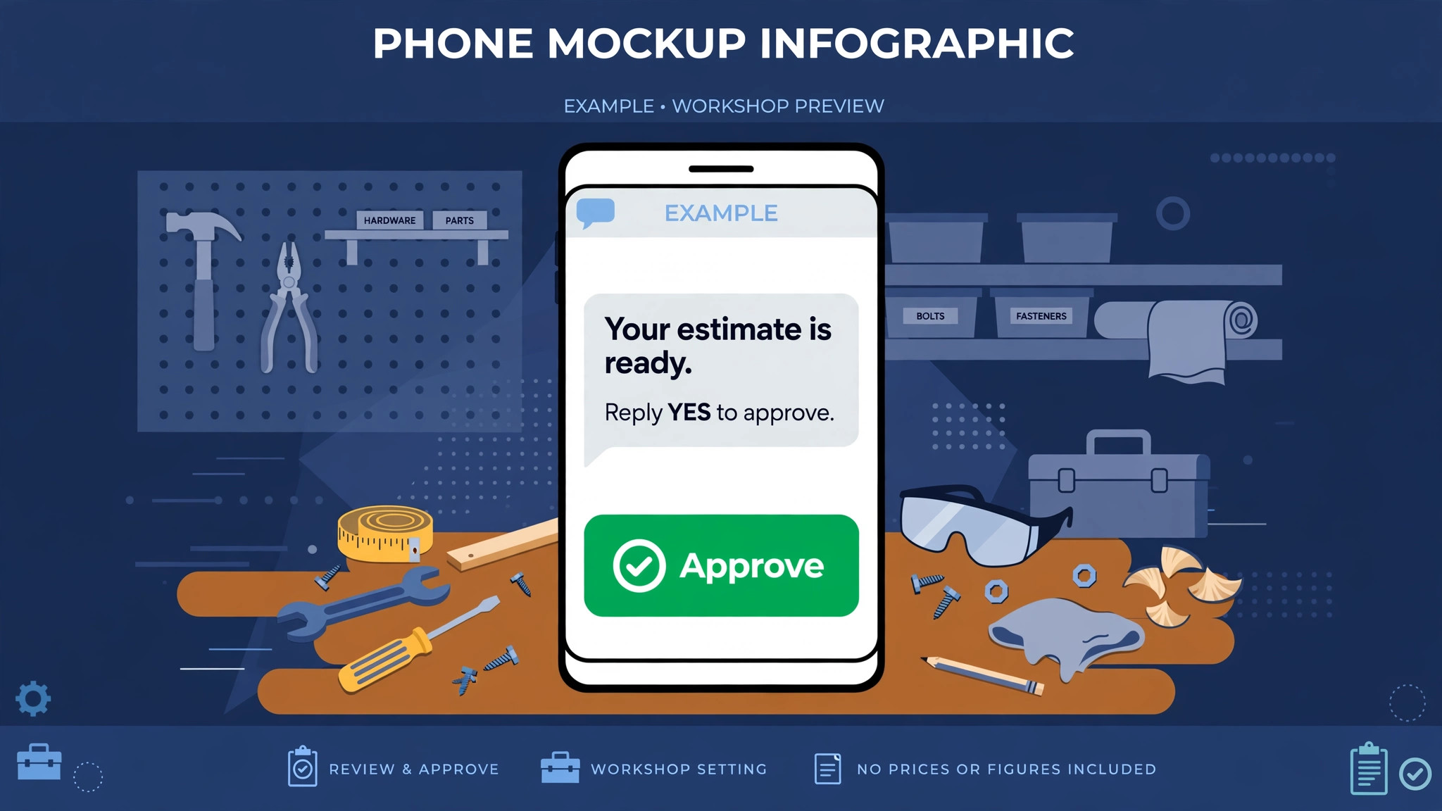 Phone mockup of a short estimate approval message