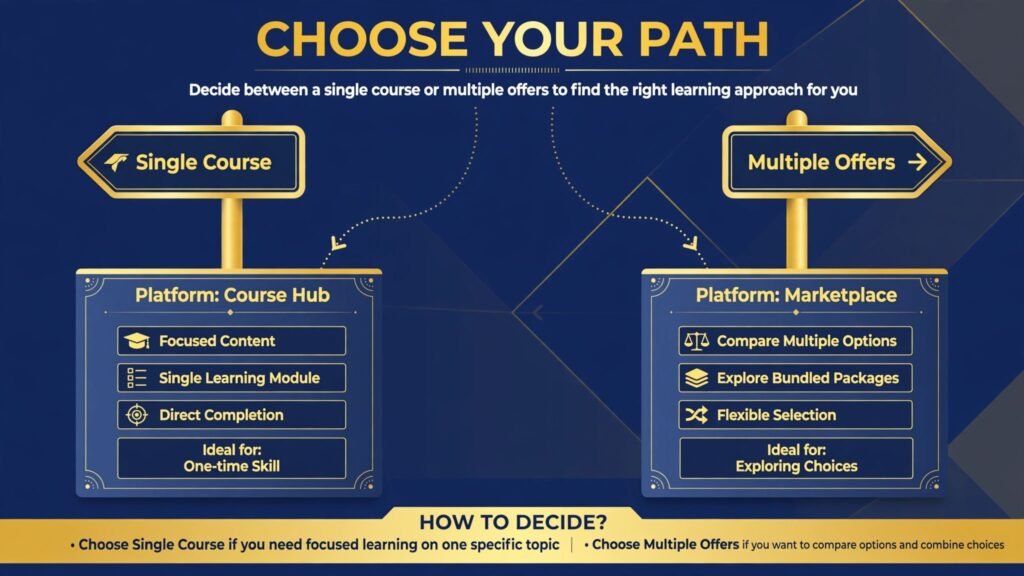 Decision guide infographic for choosing Kajabi or Teachable