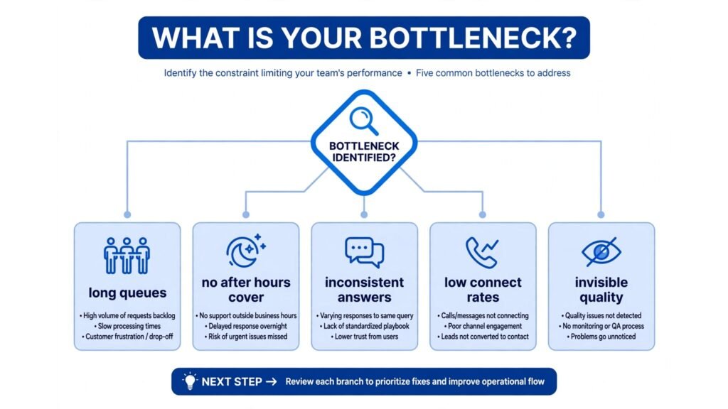 Decision flowchart, pick the right call centre tool for your bottleneck