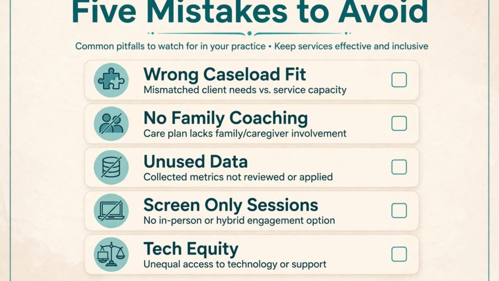 Checklist infographic of five mistakes speech therapists should avoid