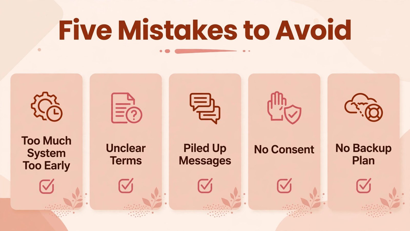 Checklist infographic of five mistakes doulas should avoid