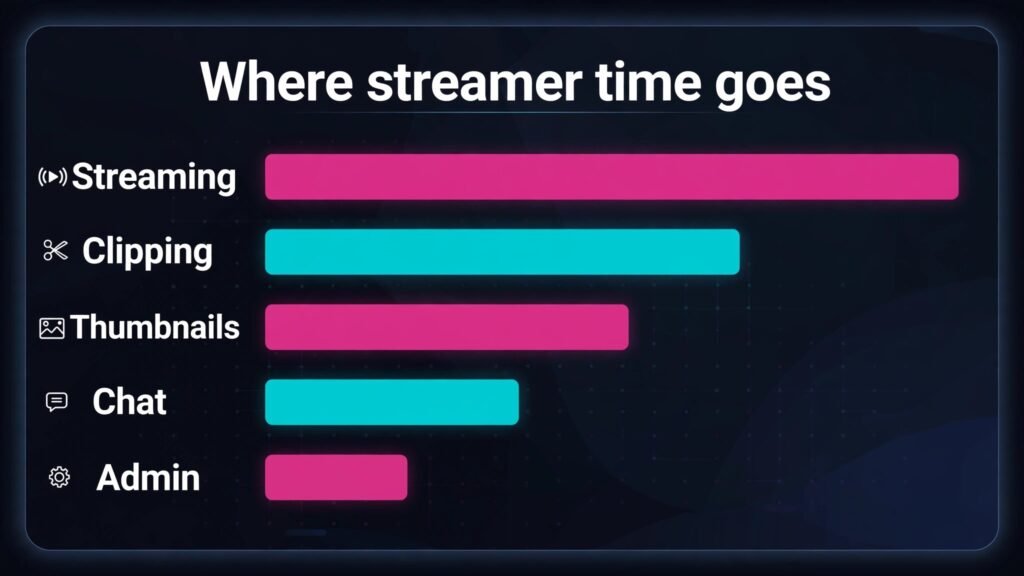 Infographic chart showing streamer time across streaming clipping thumbnails chat and admin