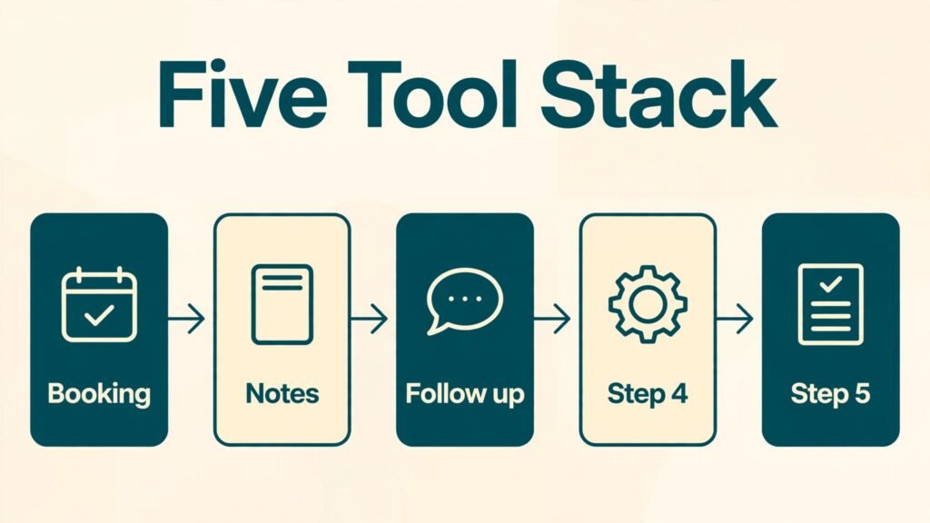 Infographic showing a five tool stack for a life coaching practice