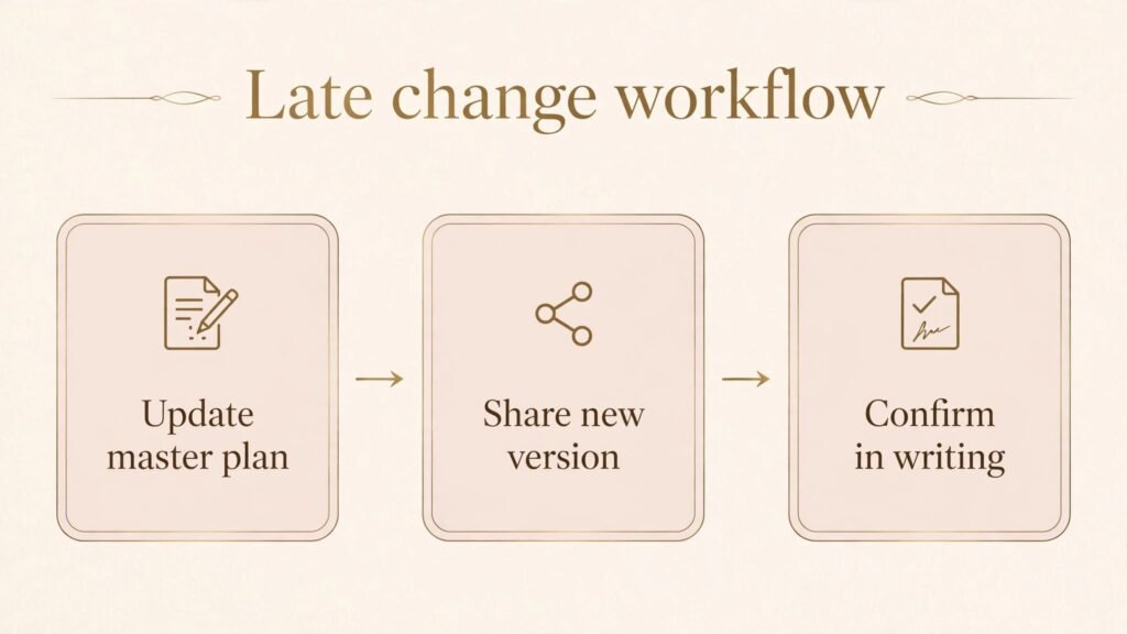 Infographic showing how to handle a late wedding seating change