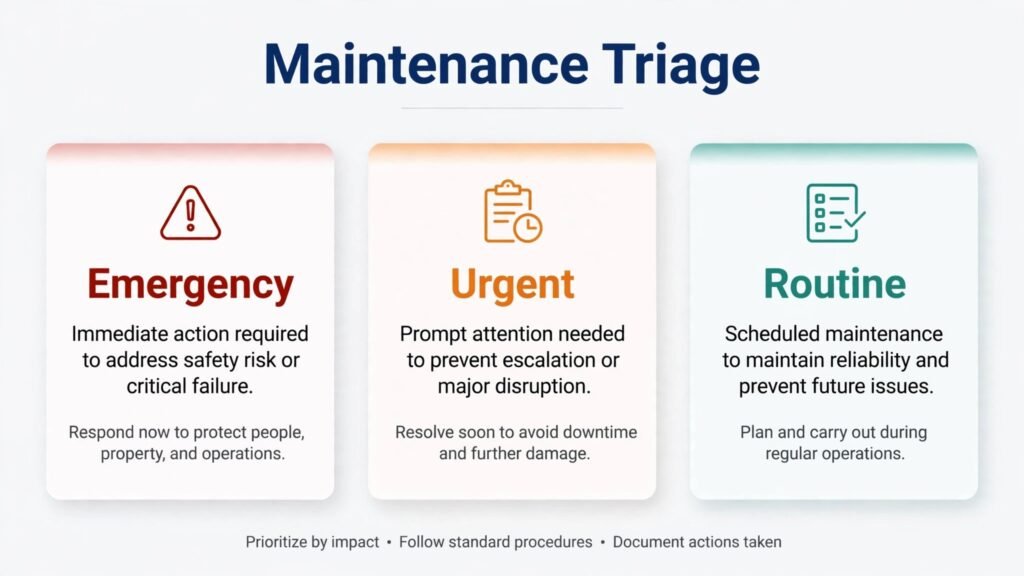 Property maintenance triage by emergency urgent and routine