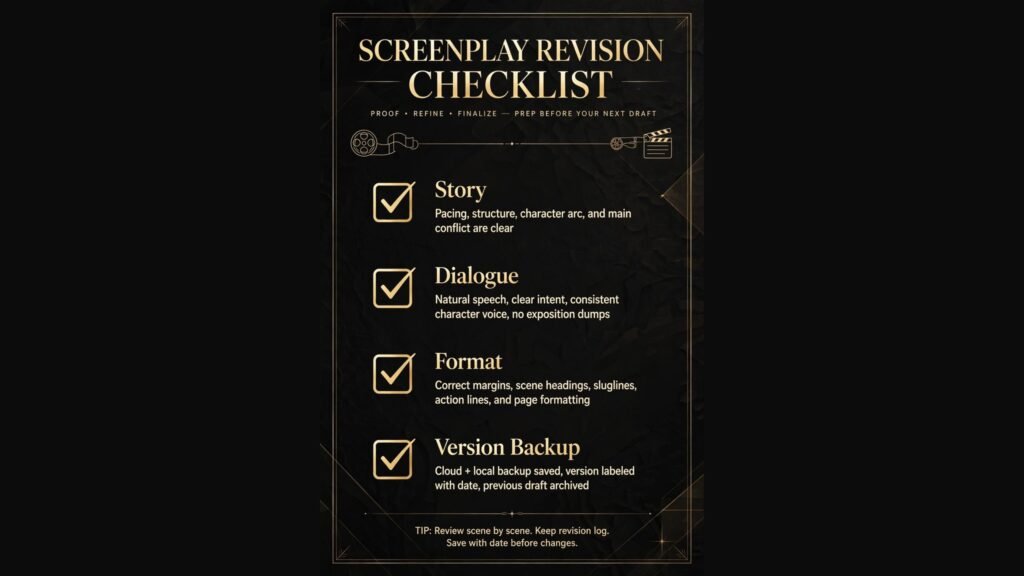 Screenplay revision checklist infographic