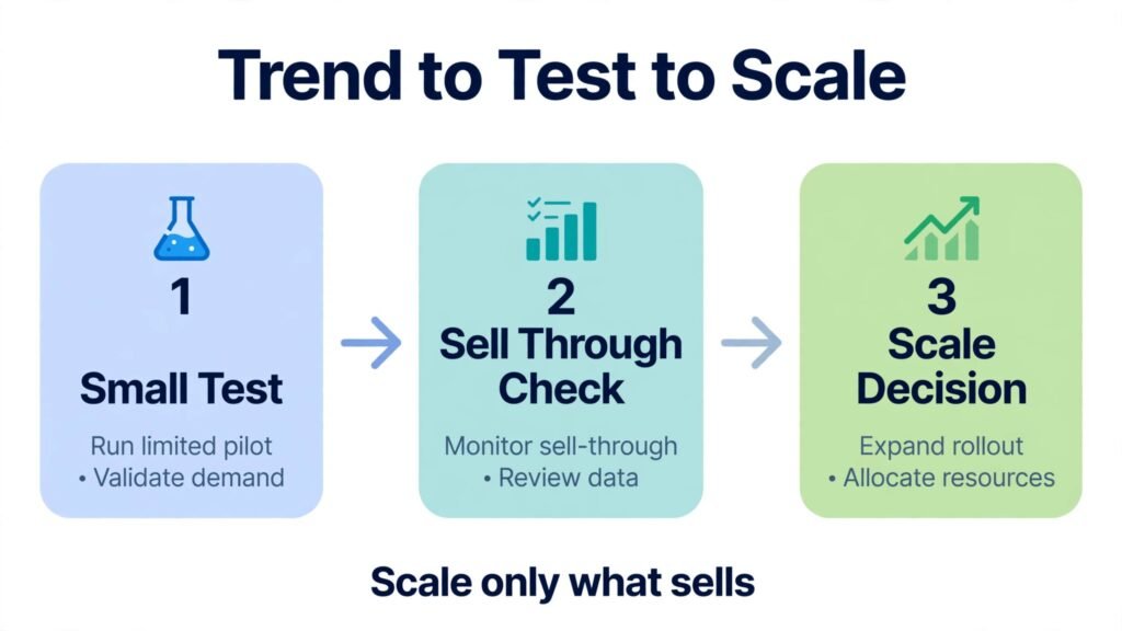 Infographic showing trend test to scale decision flow