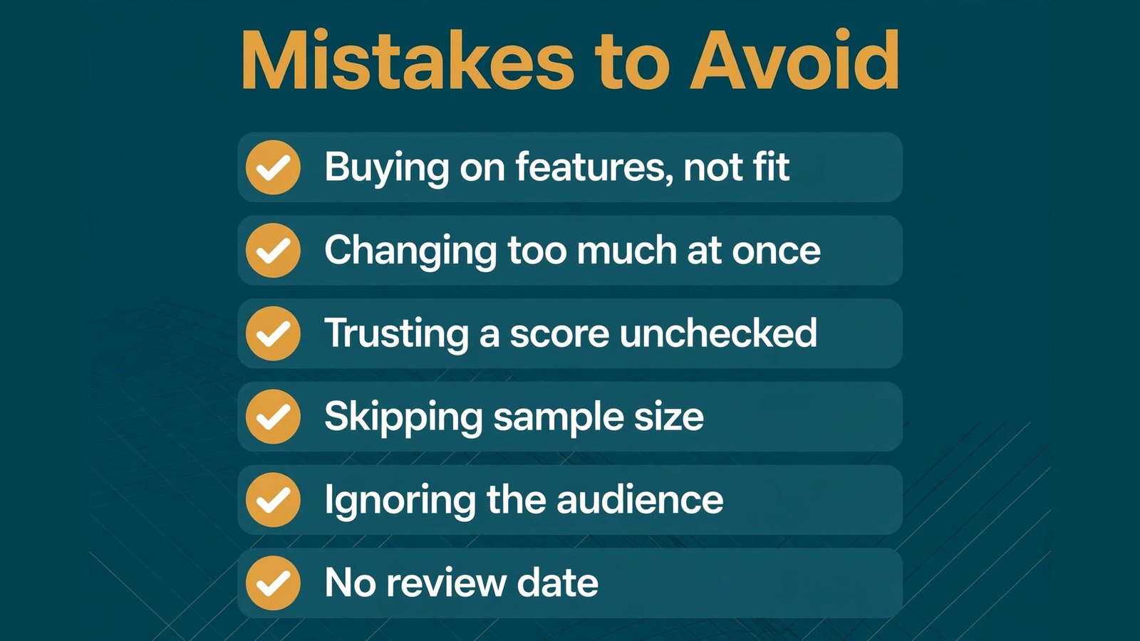 Checklist of common mistakes and fixes for tools in this guide.