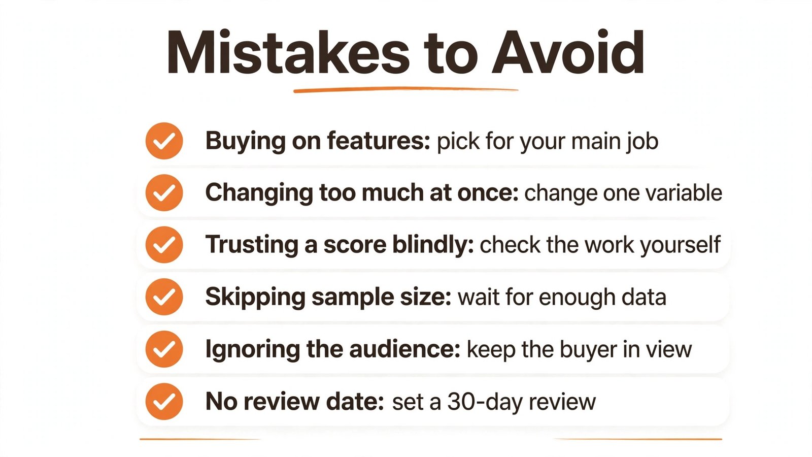 Checklist of common mistakes and fixes for tools in this guide.