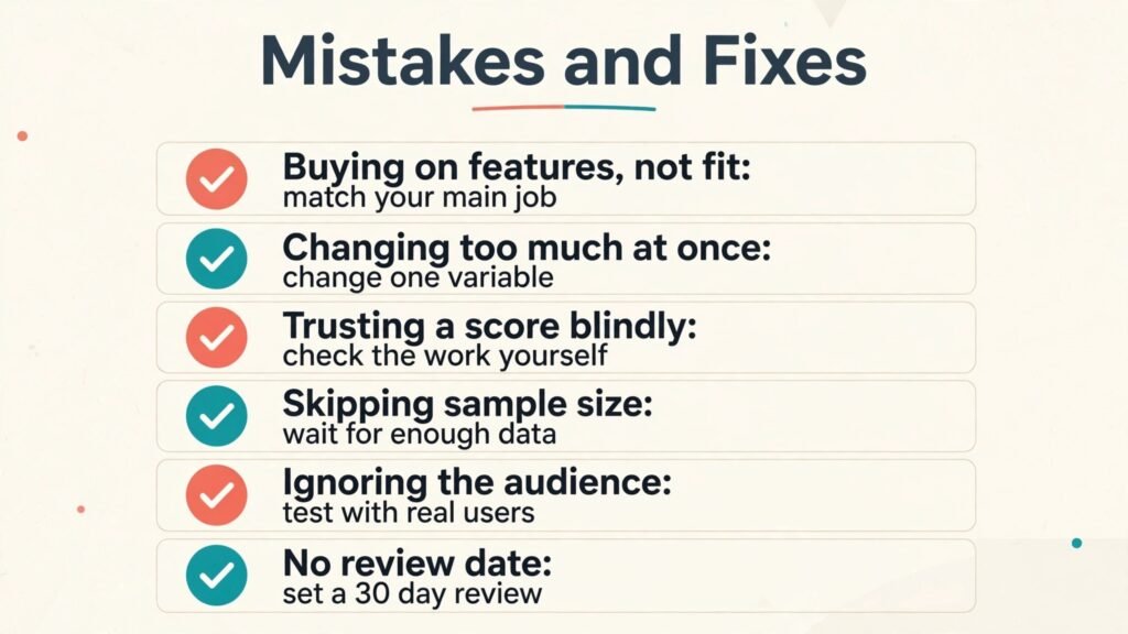 Checklist of common mistakes and fixes for tools in this guide.