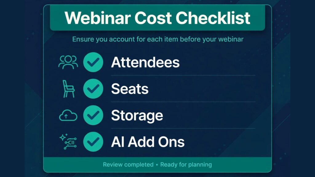 Webinar platform cost checklist infographic