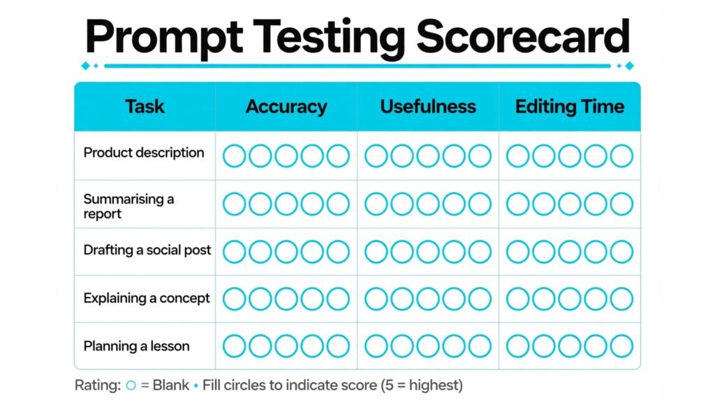 Prompt testing scorecard infographic