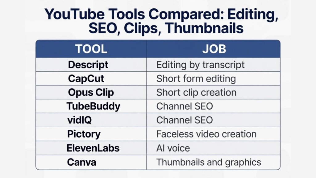YouTube creator tools compared infographic