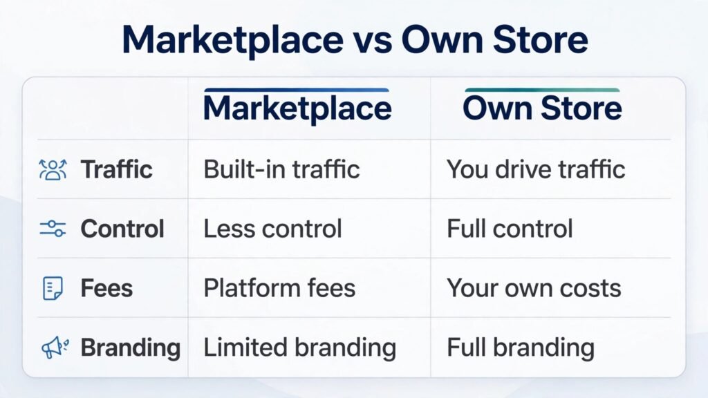 Print on demand marketplace versus own store comparison