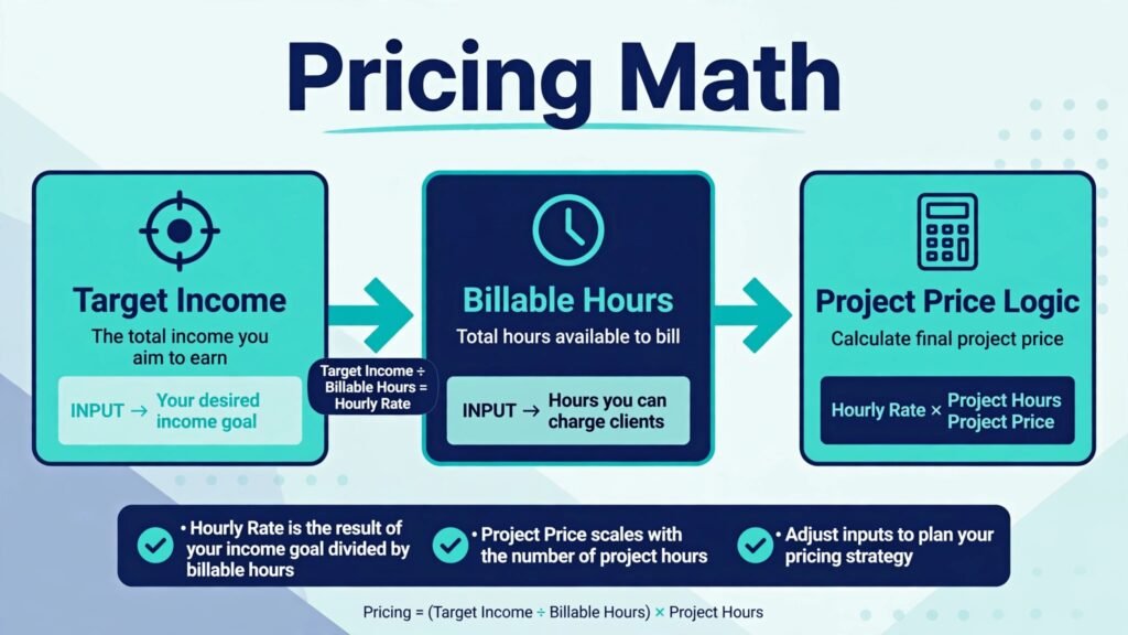 Freelance writing pricing math infographic