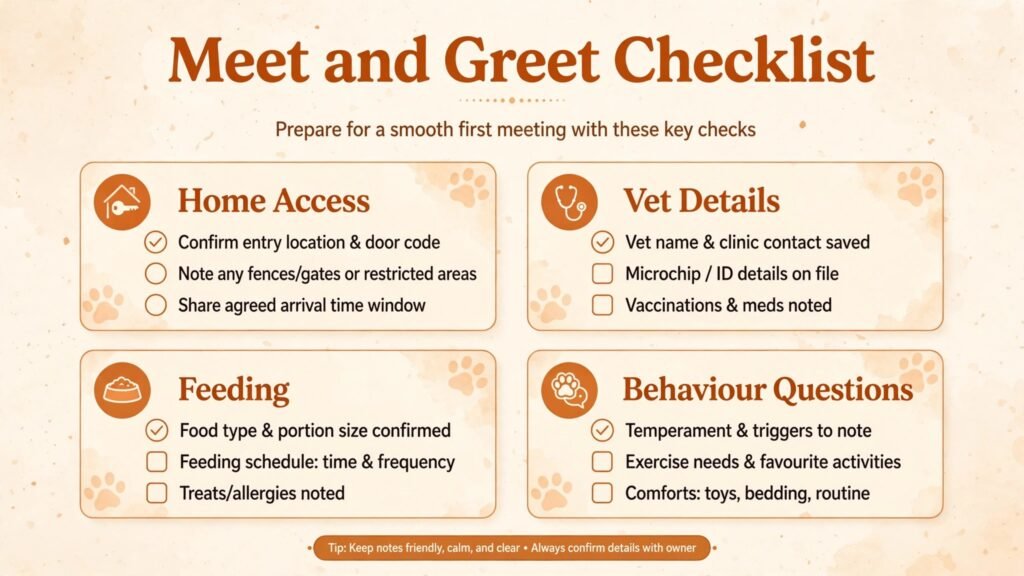 Pet sitting meet and greet checklist infographic