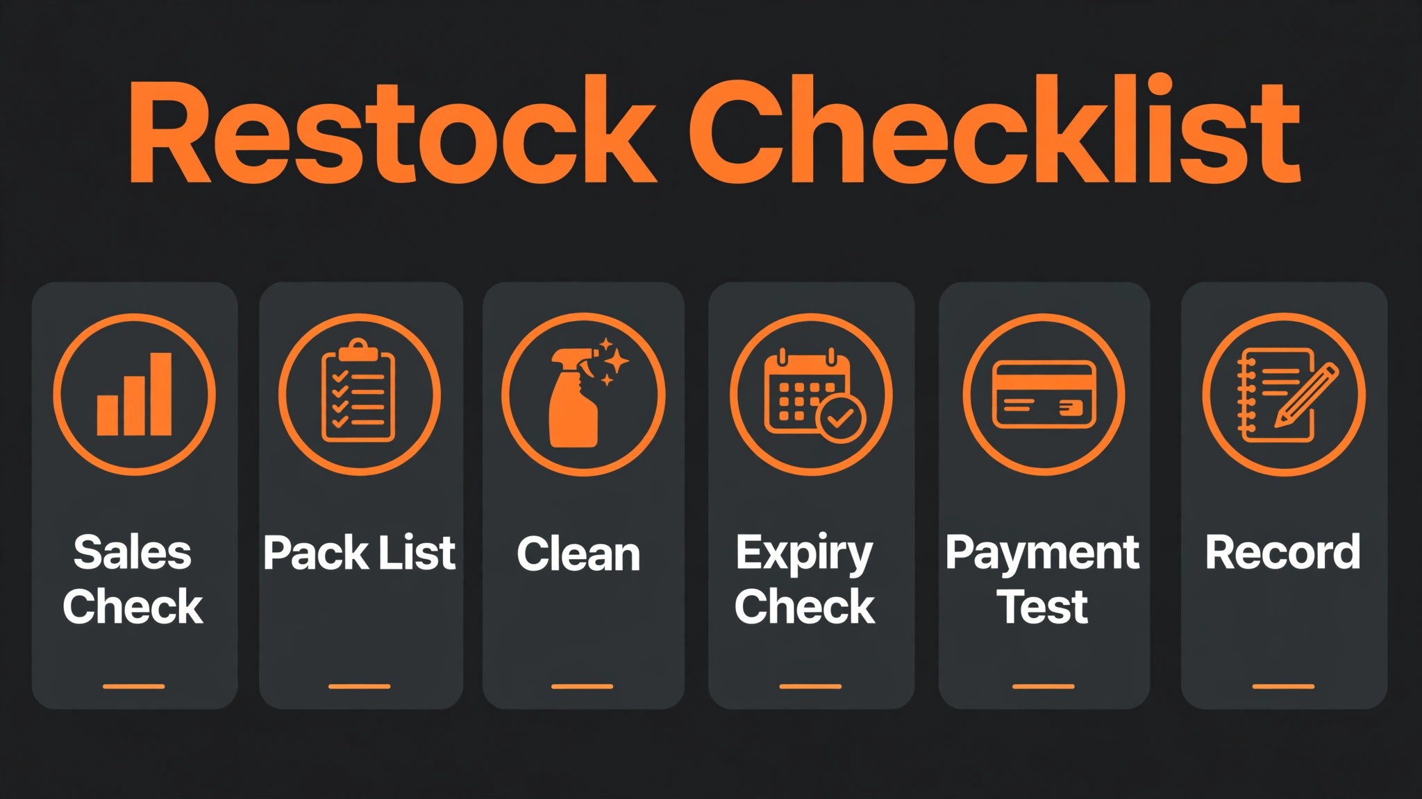 Infographic showing the vending machine restock checklist